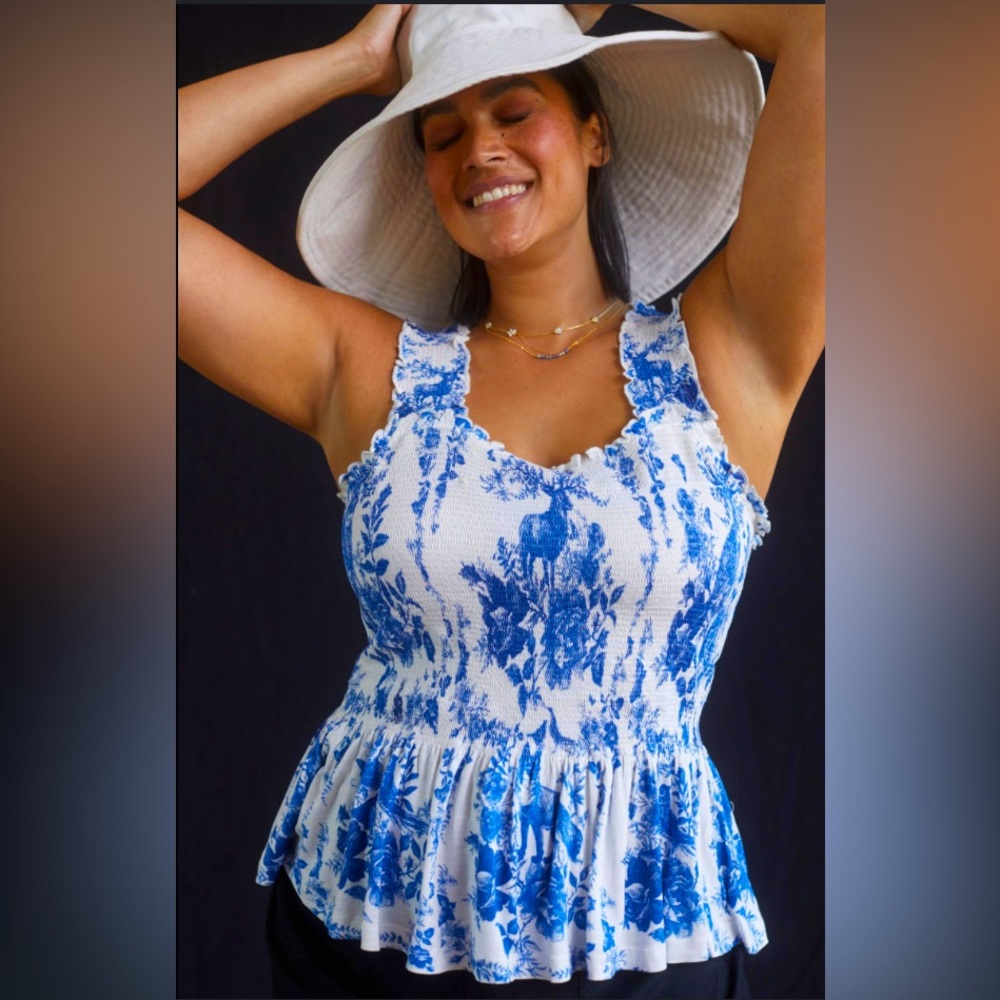 Anthropologie Conditions Apply Katalia Smocked Tank Deer Print size L